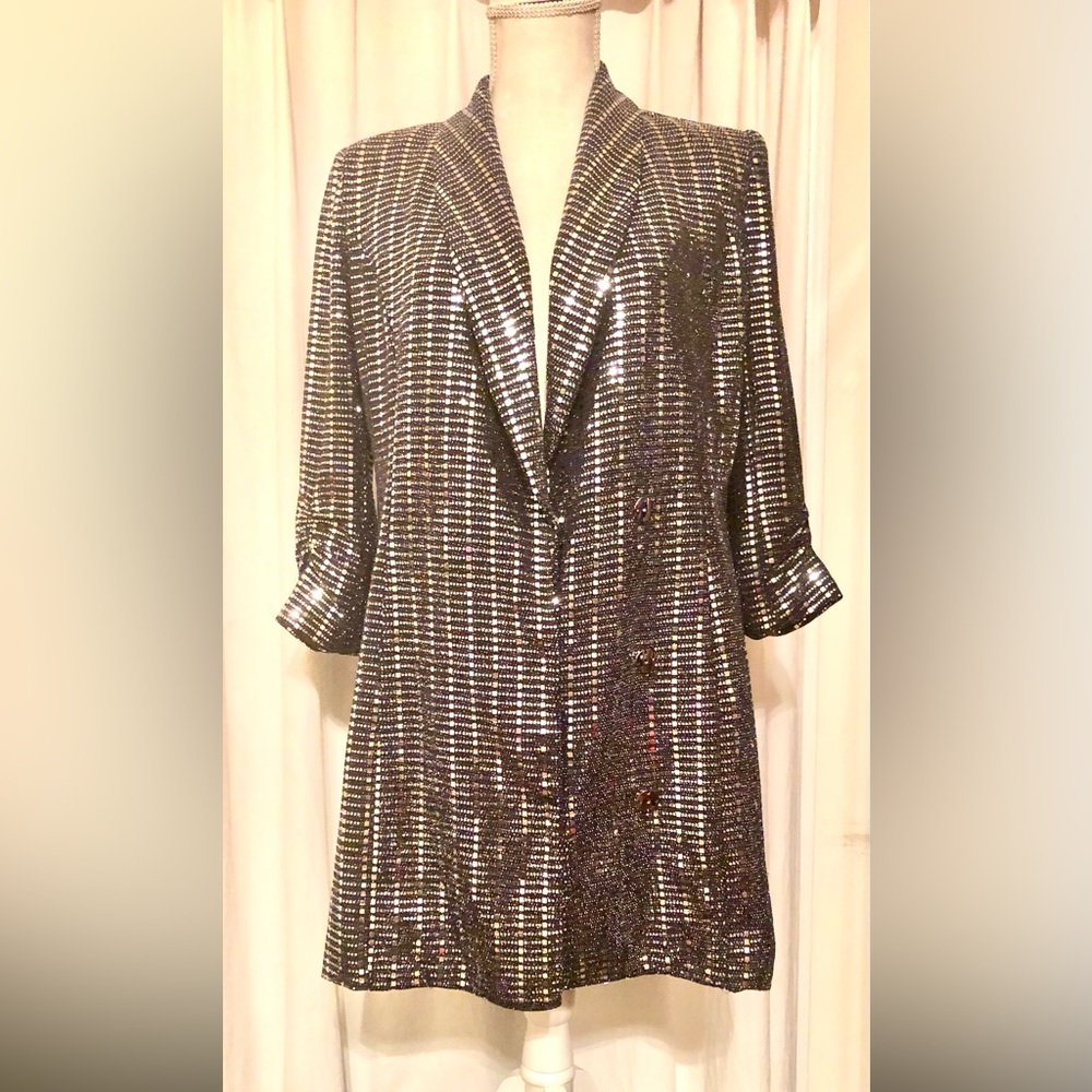 Forever 21 Classy Silver Sequins & Black Blazer Size Small